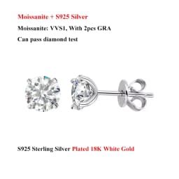EWYA Luxury 0.4-4CT D Color Moissanite Screw Earrings For Women Party Fine Jewelry 4 Prong S925 Sterling Silver Diamond Earring