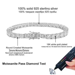NeeTim 3mm 4mm 5mm All Moissanite Tennis Bracelet Sparkling Chain 925 Sterling Silver with Gold Plated Bracelets For Women Men