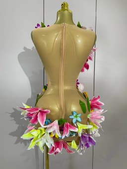 Women Evening Birthday Party Dresses Colorful Flowers Sleeveless Sexy Mesh See Through Mini Dress Nightclub Dancer Stage Wear