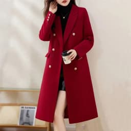 Red Woolen Coat 2026 Autumn Winter New Fashion Temperament with cotton Thicken Wool Coats Female Slim Casual Warm Long Overcoat