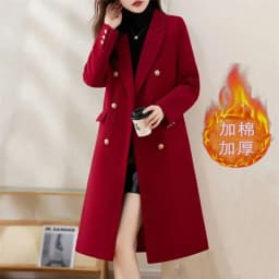 Red Woolen Coat 2026 Autumn Winter New Fashion Temperament with cotton Thicken Wool Coats Female Slim Casual Warm Long Overcoat
