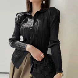 Women's Shirt Miyake Pleated Lapel Long Sleeve Shirt Casual Versatile Loose Plus Size Shirt Pleated Cardigan Tops 2024 Fall New