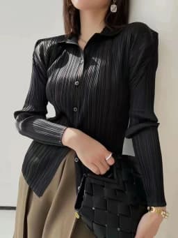 Women's Shirt Miyake Pleated Lapel Long Sleeve Shirt Casual Versatile Loose Plus Size Shirt Pleated Cardigan Tops 2024 Fall New