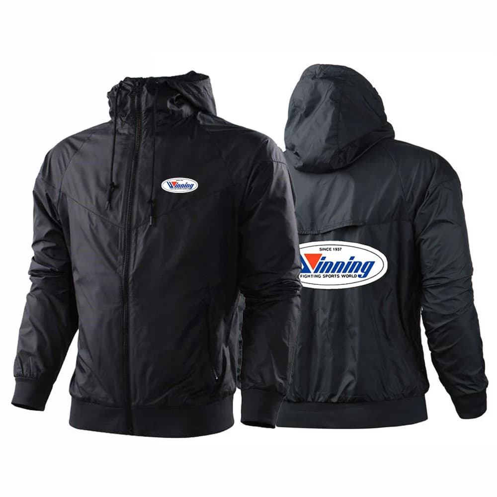 2024 New Men Winning Boxing Printing Spring and Autumn Windproof Hooded Color Matching Windbreaker Fashion Tops