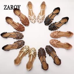 ZAROY Women's Sandals Summer Casual Footwear T-tied Cross Strap Flat Sandals Weave Hollow Roman Sandalia Zapatos сандали