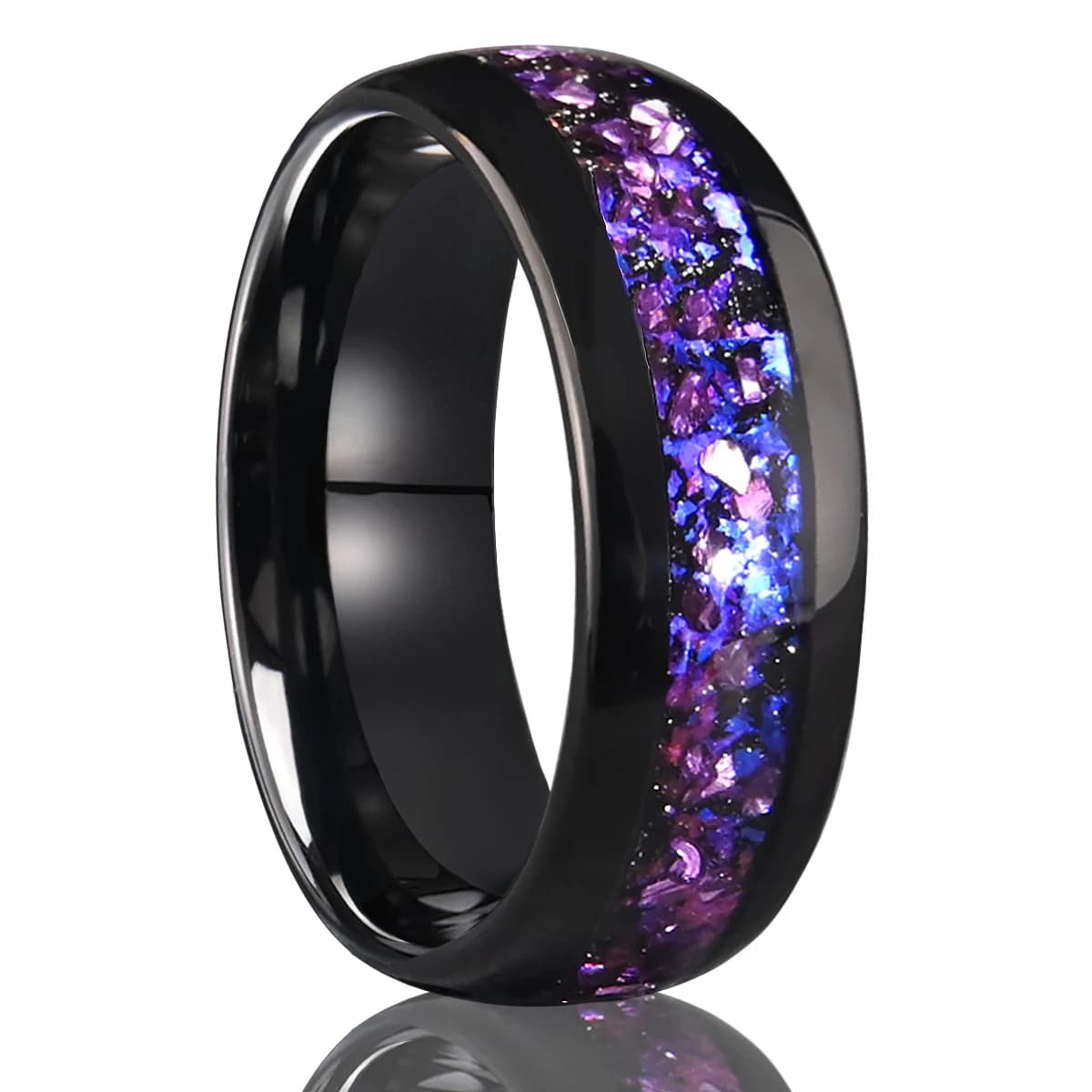 8mm/4mm Amethyst Nebula Tungsten Carbide Ring, Wedding Engagement Ring for Men and Women, Comfortable Fit Jewelry Gift