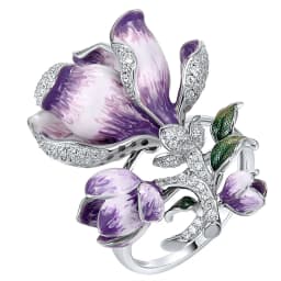 SANTUZZA Pure 925 Sterling Silver Ring For Women Solid Blossom Purple Gradient Enamel Flower White CZ Delicate Gift Fine Jewelry