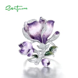SANTUZZA Pure 925 Sterling Silver Ring For Women Solid Blossom Purple Gradient Enamel Flower White CZ Delicate Gift Fine Jewelry