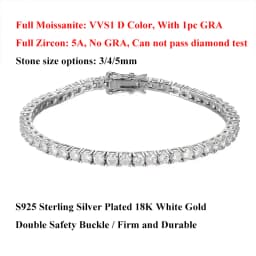 EWYA 3mm 4mm 5mm Moissanite Tennis Bracelet for Women Men 925 Silver Plated 18k Gold Pass Diamond Tester Link Bracelets Bangle