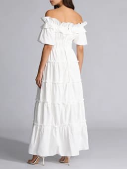 TWOTWINSTYLE Black Spliced Shirring Casual Long Dresses for Women Slash Neck Short Sleeves High Waist Basics Dress Female New