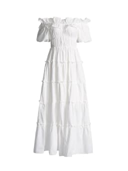 TWOTWINSTYLE Black Spliced Shirring Casual Long Dresses for Women Slash Neck Short Sleeves High Waist Basics Dress Female New