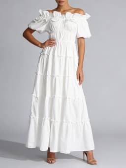 TWOTWINSTYLE Black Spliced Shirring Casual Long Dresses for Women Slash Neck Short Sleeves High Waist Basics Dress Female New