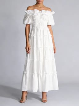 TWOTWINSTYLE Black Spliced Shirring Casual Long Dresses for Women Slash Neck Short Sleeves High Waist Basics Dress Female New