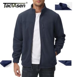TACVASEN Men's Thermal Warm Fleece Jacket Stand Collar Full Zip Windbreaker Multiple-pockets Outerwear Working Hiking Coat