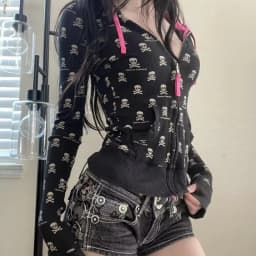Gothic Skeleton Print Cardigan Contrast Hooded Sweatshirt Punk Jacket Women Autumn Y2k New Slim Fit Zip Hoodie Kawaii Clothes