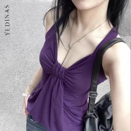 Yedinas Purple Tank Tops Sleeveless Summer Tops Korean Fashion Youthful Woman 2000s Clothes Y2k Casual Tanks Chic Tanks & Camis