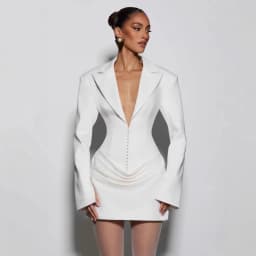 Suninheart Strong Shoulder Blazer Dress for Women Winter Belted Waist Dress Draped Hem Business Evening Dress Party 2025 New