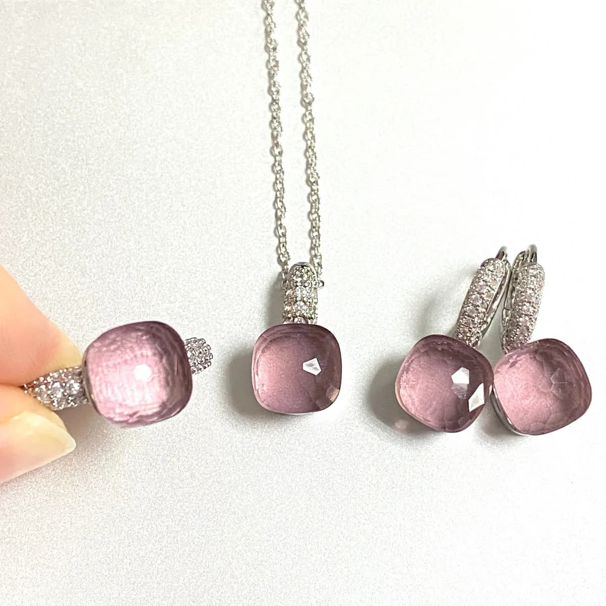 3Pcs/Set Women Ring Earrings Necklace Jewelry Set Inlay Zircon 30Colors Crystal Jewelry Set Platinum Plated Fashion Jewelry Gift