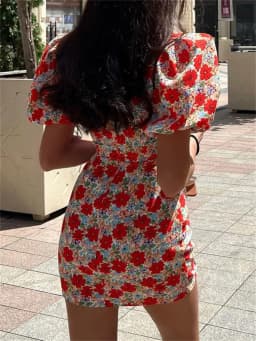 Mini Dress For Women Summer Printed Fashion Short Sleeve Contrast V-Neck Elegant Dress Female Bodycon Dress New