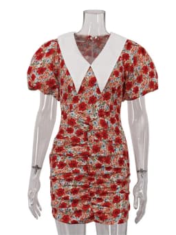 Mini Dress For Women Summer Printed Fashion Short Sleeve Contrast V-Neck Elegant Dress Female Bodycon Dress New