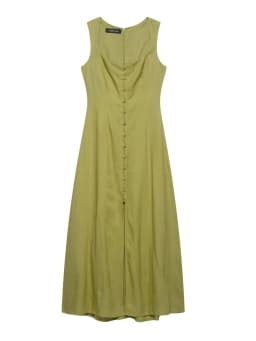 2025 Summer Elegant Dress Women Fashion Solid Square Collar Sleeveless Single Breasted Dress Ladies Vacation Green Spilt Dresses