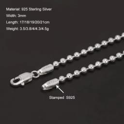 Real 925 Sterling Silver Handmade 3mm Bead Ball Strand Chain Bracelet Unisex Simple Classic Fashion Charm Hand Jewelry