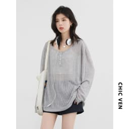 CHIC VEN Women T-Shirts Casual Loose New Slightly Transparent O Neck Female Top Thin Sun Protection Tees Spring Summer 2025