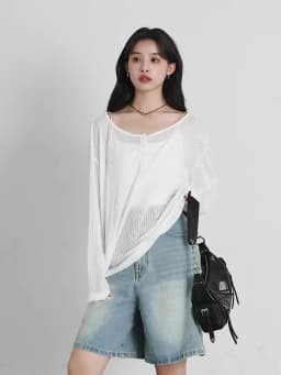 CHIC VEN Women T-Shirts Casual Loose New Slightly Transparent O Neck Female Top Thin Sun Protection Tees Spring Summer 2025