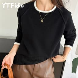 YTFidio 100% Cotton Women O-neck Thick collar with white border Pullover Sweater Luxury Designer Clothing Plus Size 397
