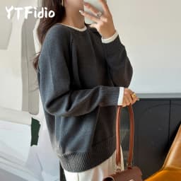 YTFidio 100% Cotton Women O-neck Thick collar with white border Pullover Sweater Luxury Designer Clothing Plus Size 397
