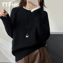 YTFidio 100% Cotton Women O-neck Thick collar with white border Pullover Sweater Luxury Designer Clothing Plus Size 397