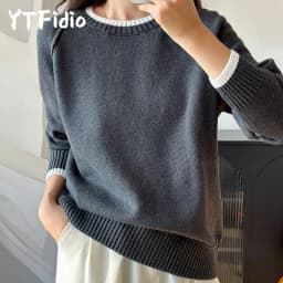 YTFidio 100% Cotton Women O-neck Thick collar with white border Pullover Sweater Luxury Designer Clothing Plus Size 397