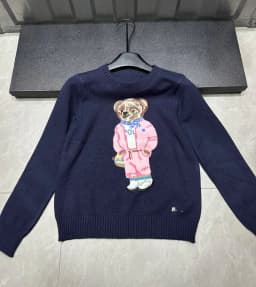 New Pink Cartoon Bear Knitted Sweater Women Fashion Embroidery Autumn O-neck Long Sleeve Casual Pullover Top Preppy Student