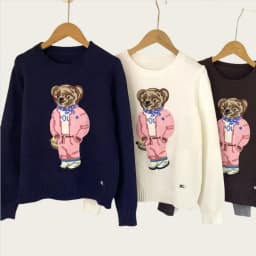 New Pink Cartoon Bear Knitted Sweater Women Fashion Embroidery Autumn O-neck Long Sleeve Casual Pullover Top Preppy Student