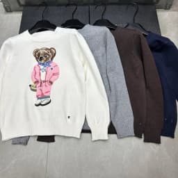 New Pink Cartoon Bear Knitted Sweater Women Fashion Embroidery Autumn O-neck Long Sleeve Casual Pullover Top Preppy Student