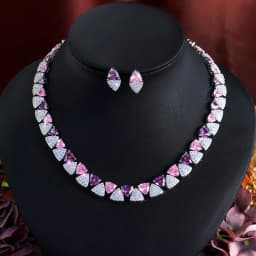 ThreeGraces Luxury Unique Shiny Synthetic Tanzanite and Zirconia Triangle Shape Bridal Wedding Party Jewelry Set for Women T1081
