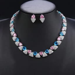 ThreeGraces Luxury Unique Shiny Synthetic Tanzanite and Zirconia Triangle Shape Bridal Wedding Party Jewelry Set for Women T1081