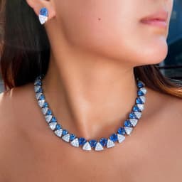 ThreeGraces Luxury Unique Shiny Synthetic Tanzanite and Zirconia Triangle Shape Bridal Wedding Party Jewelry Set for Women T1081