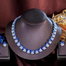 ThreeGraces Luxury Unique Shiny Synthetic Tanzanite and Zirconia Triangle Shape Bridal Wedding Party Jewelry Set for Women T1081