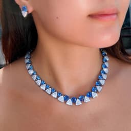 ThreeGraces Luxury Unique Shiny Synthetic Tanzanite and Zirconia Triangle Shape Bridal Wedding Party Jewelry Set for Women T1081
