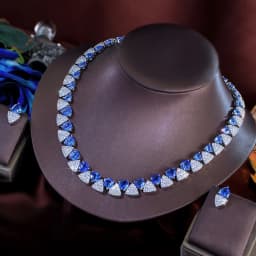 ThreeGraces Luxury Unique Shiny Synthetic Tanzanite and Zirconia Triangle Shape Bridal Wedding Party Jewelry Set for Women T1081