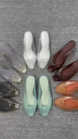 2026hot Women Smoky Gray Jelly Mules Knotted Front Peep Toe Transparent Clear Mid Heel Slip On Slides Casual Beach Party Sandals