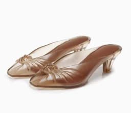 2026hot Women Smoky Gray Jelly Mules Knotted Front Peep Toe Transparent Clear Mid Heel Slip On Slides Casual Beach Party Sandals