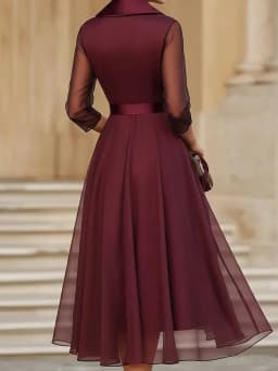 Spring Summer Mesh Patchwork Simple Maxi Dress Women V Neck Three Quarter Sleeve Chic Lace-Up Holiday Streetwear Dress Vestidos
