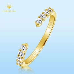 LinkerLove Moissanite Ring Open Wedding Band S925 Sterling Silver for Women 18K Gold Plated Diamond Ring Party Trendy Jewelry