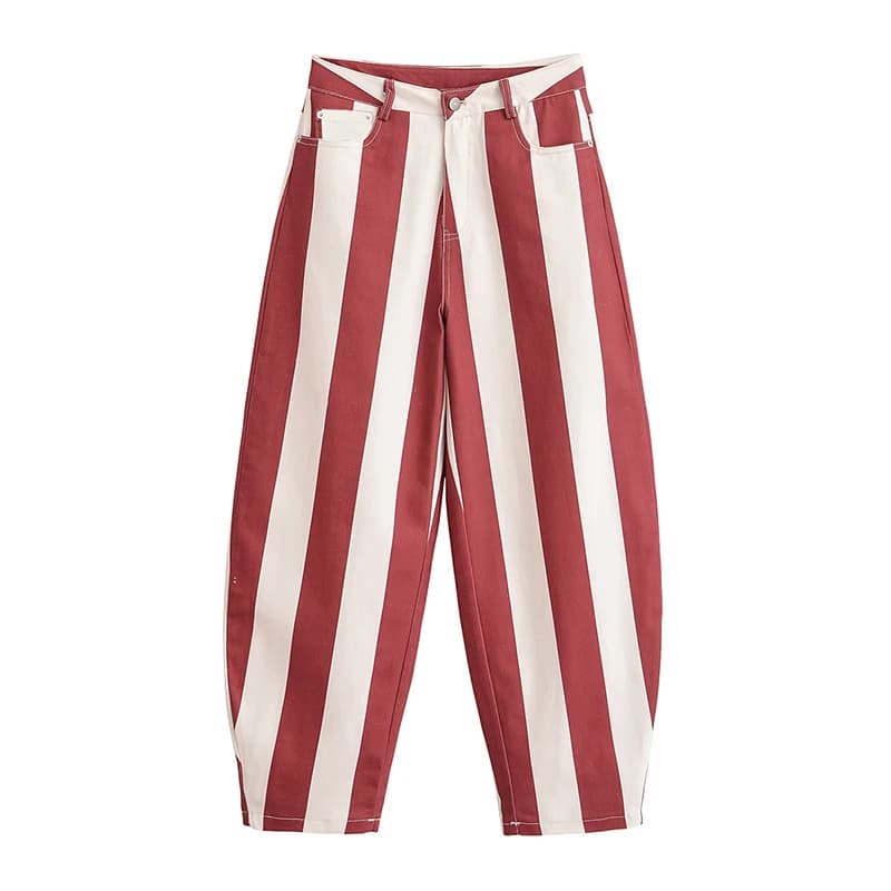 Willshela Women Fashion Striped Front Zipper Wide Leg Pants Vintage High Waist Full Length Female Chic Lady Trousers