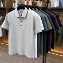 2026 Summer New Men's 100% Mercerized Cotton Short Sleeve Polo Shirt Premium Casual Business Breathable Tops with Striped Detail
