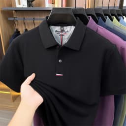 2026 Summer New Men's 100% Mercerized Cotton Short Sleeve Polo Shirt Premium Casual Business Breathable Tops with Striped Detail