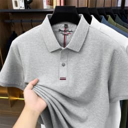 2026 Summer New Men's 100% Mercerized Cotton Short Sleeve Polo Shirt Premium Casual Business Breathable Tops with Striped Detail