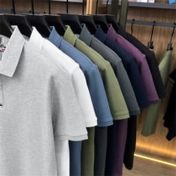 2026 Summer New Men's 100% Mercerized Cotton Short Sleeve Polo Shirt Premium Casual Business Breathable Tops with Striped Detail